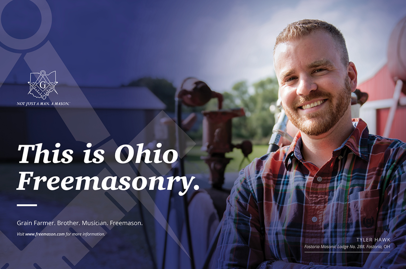 Ohio Freemasonry ad banner featuring Tyler Hawk